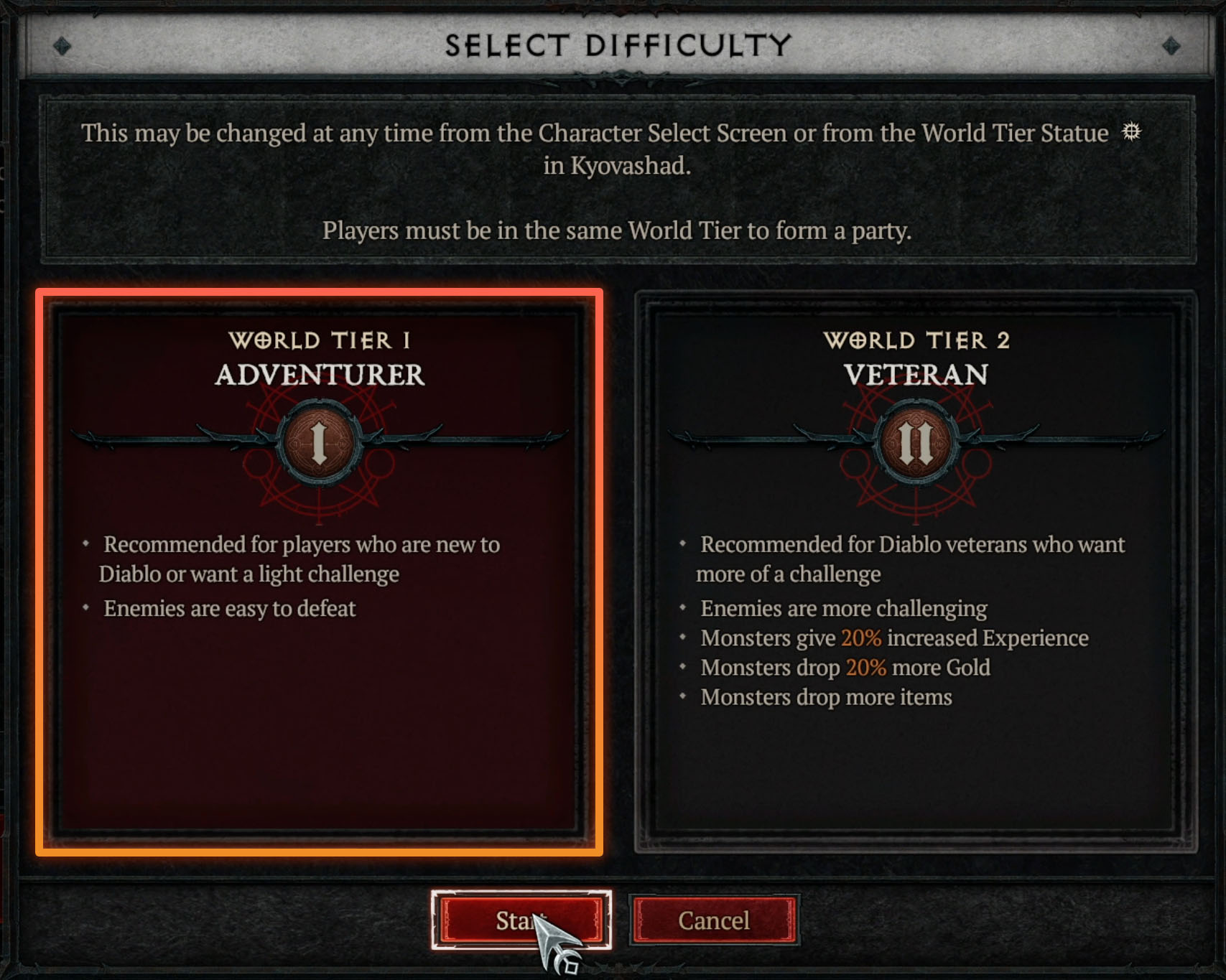 Diablo IV: Game Difficulty - World Tier 1