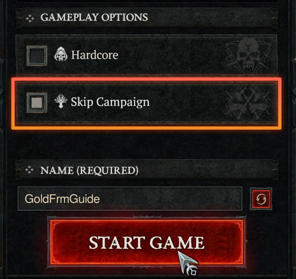 Diablo IV: Gameplay Options - Skip Campaign