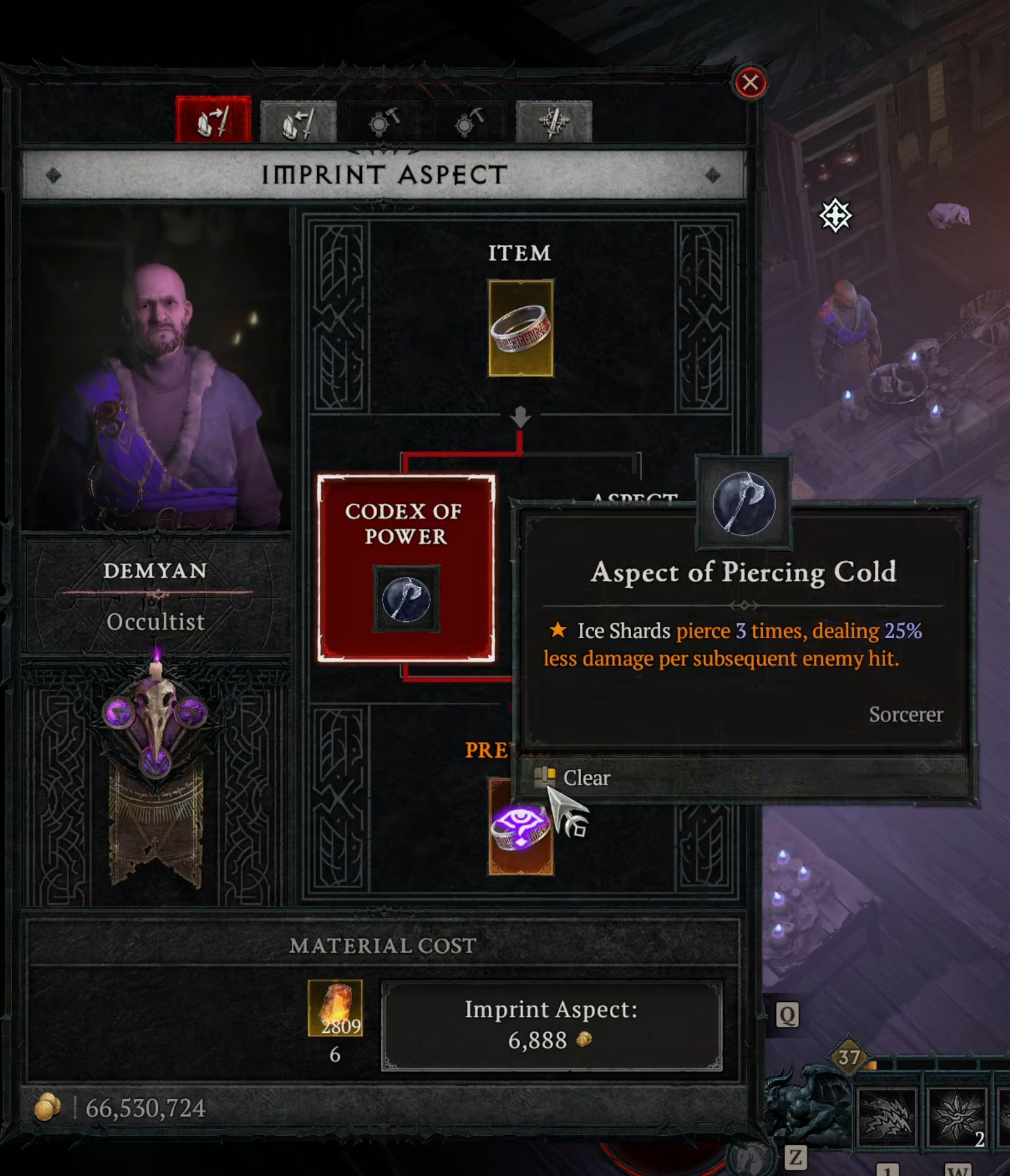 Diablo IV: Imprint Aspect of Piercing Cold to a Ring
