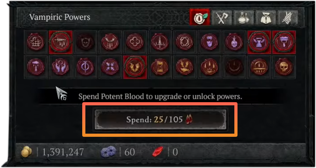 Upgrade Vampiric Powers with Potent Blood